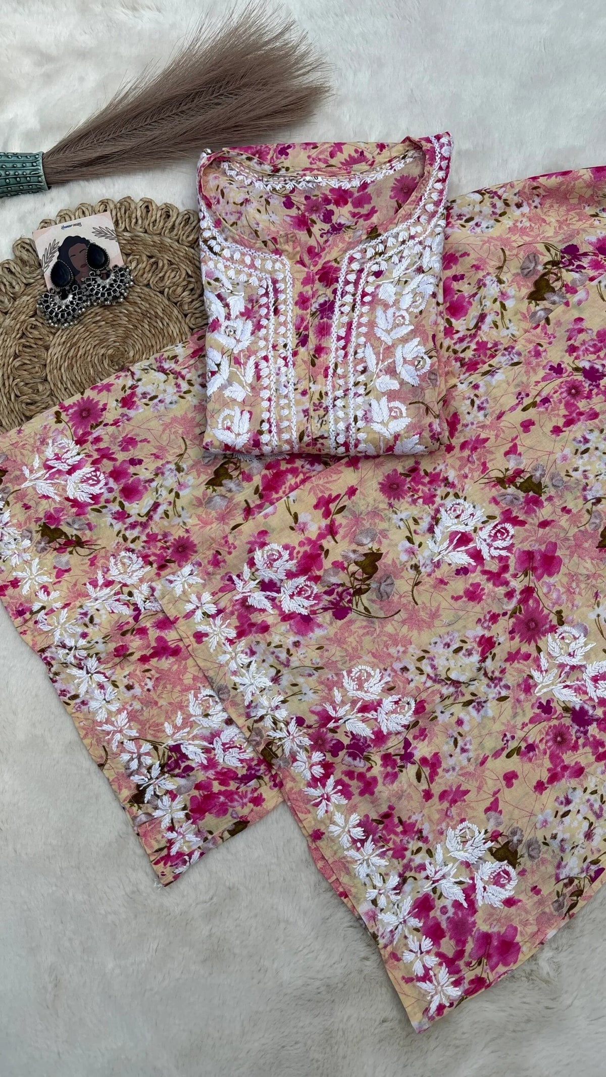Suhani Mul Cotton Chikankari Kurta Set - Pink