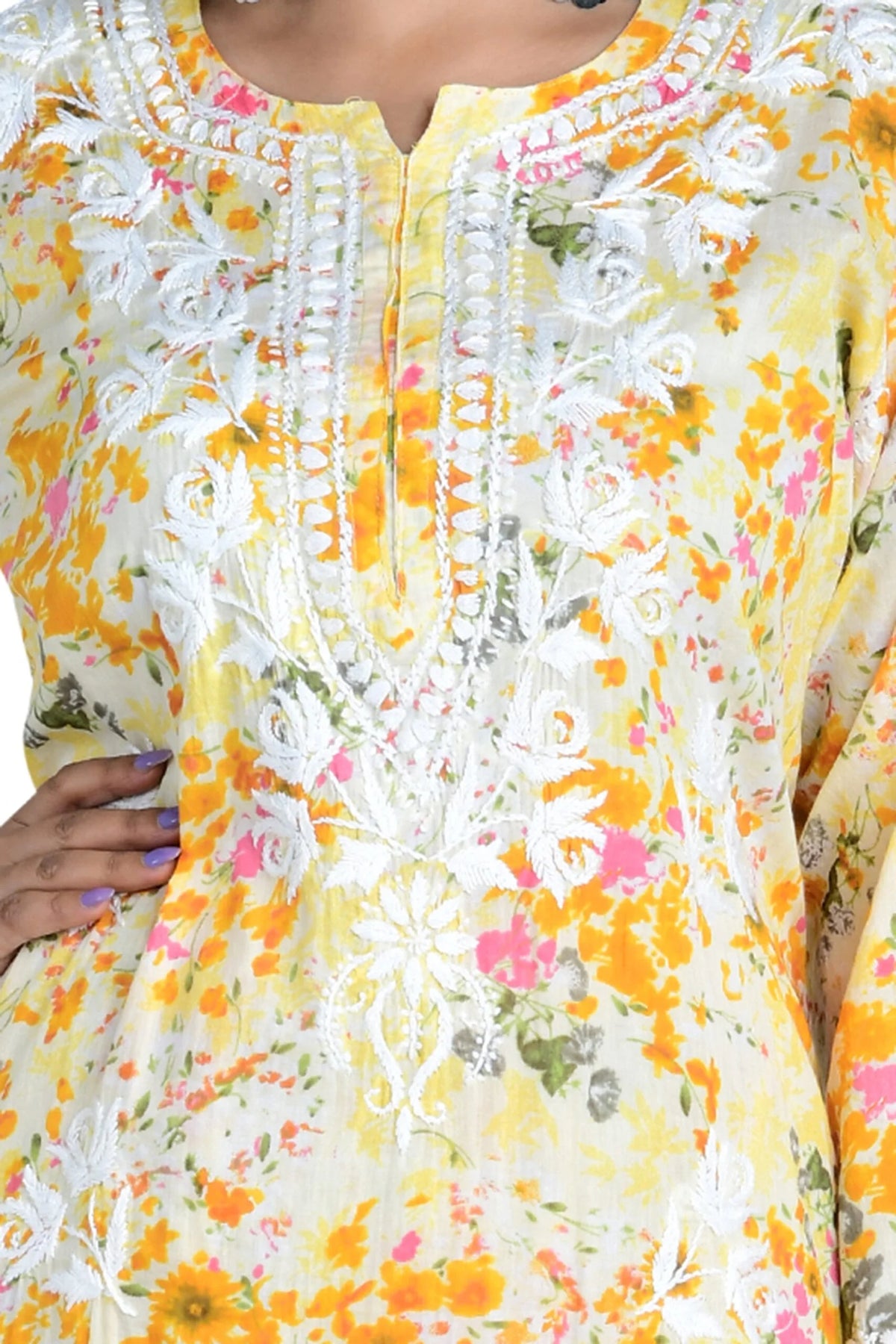 Suhani Mul Cotton Chikankari Kurta Set - Yellow