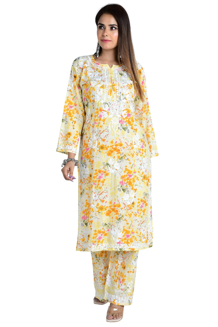 Suhani Mul Cotton Chikankari Kurta Set - Yellow