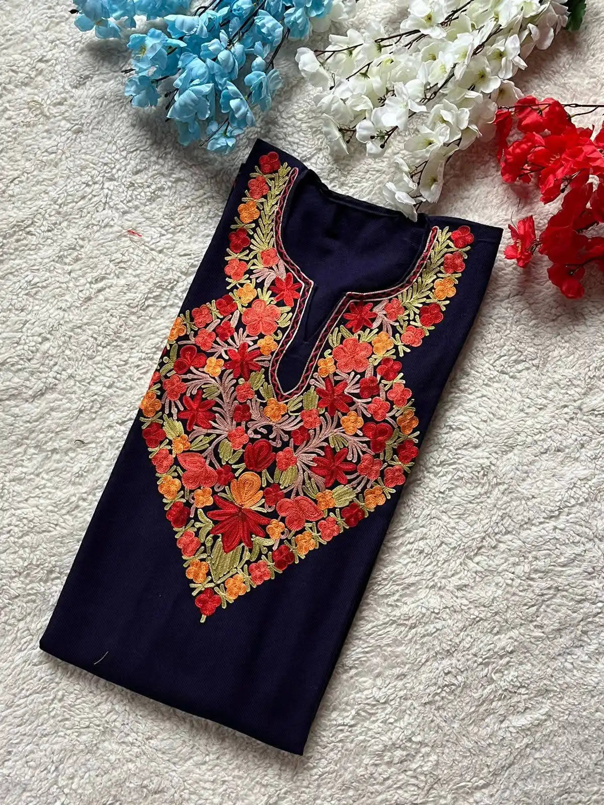 Surkh  Kashmiri Winter Pheran Cashmilon - Casual Navy