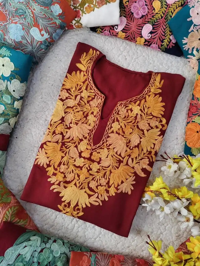 Surkh  Kashmiri Winter Pheran Cashmilon - Cartier Red