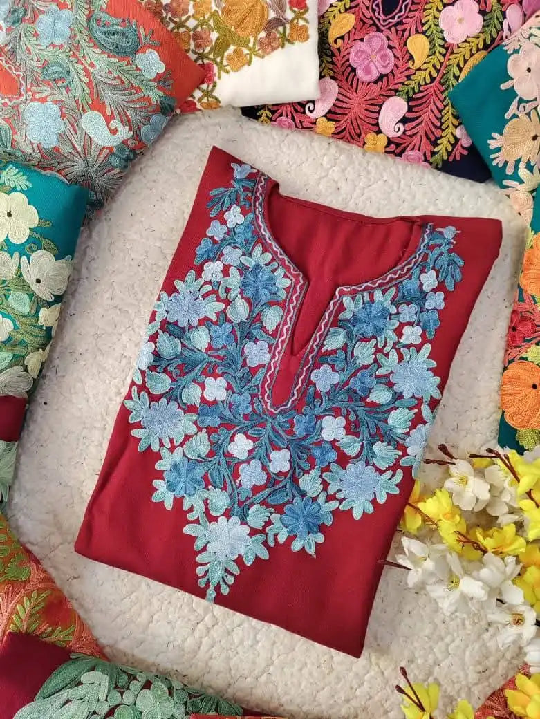 Surkh  Kashmiri Winter Pheran Cashmilon - Ruby Red