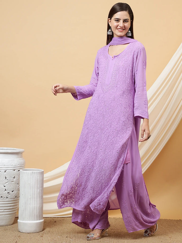 Umang E Libaz Lavender Chikankari Kurti Set - Lavender