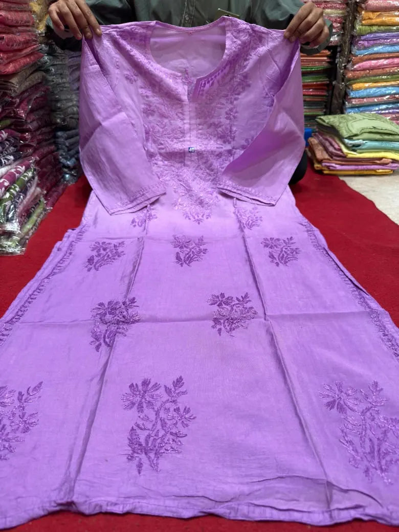 Vanya Chanderi Cotton Ombre Pattern Chikankari Kurta - Purple