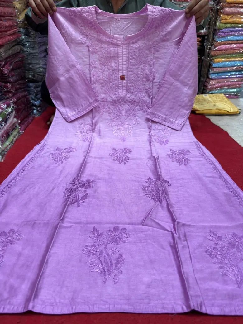 Vanya Chanderi Cotton Ombre Pattern Chikankari Kurta - Violet