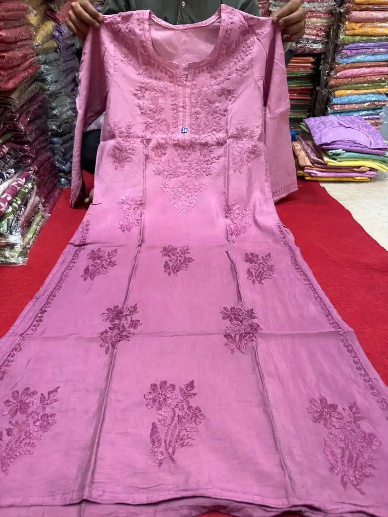 Vanya Chanderi Cotton Ombre Pattern Chikankari Kurta - Wine