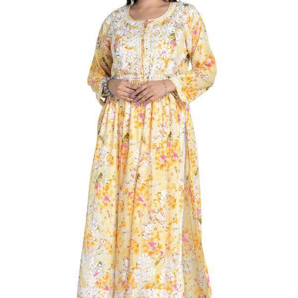 Yellow Printed Gown for Women