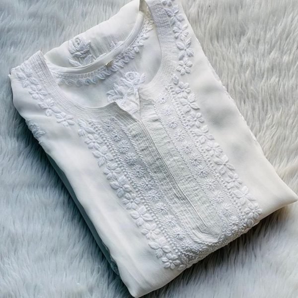 Noori Viscose 3D Kurti - White