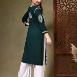 Green & Maroon 3D Chikankari Kurta