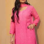 Antra Viscous Festive Pink Chikankari Kurti for Women