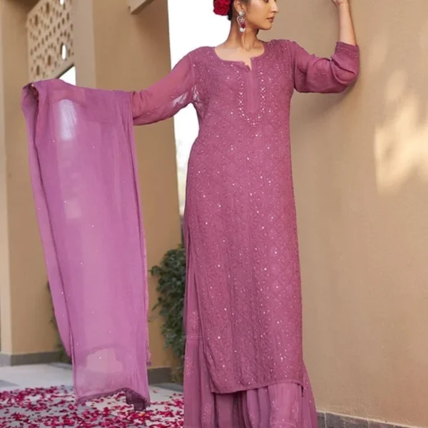 Antra Viscous Festive Wear Onion Pink Chikankari kurti