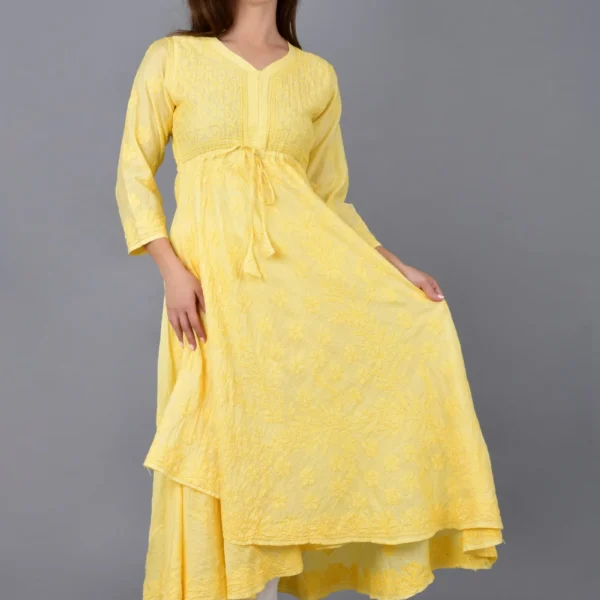 Chikankari-Chanderi-Gown-yellow.webp Hunar Bharat