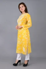 Cotton Chikankari Straight Kurti yellow.webp Hunar Bharat