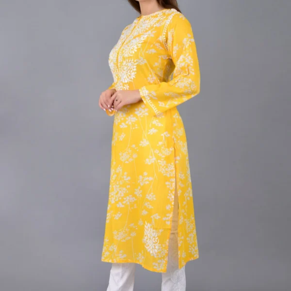 Cotton Chikankari Straight Kurti yellow.webp Hunar Bharat