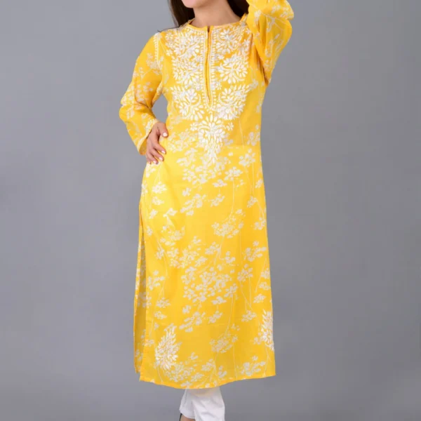 Cotton Chikankari Straight Kurti yellow.webp Hunar Bharat