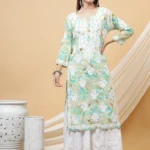 Haya Pure Mulmul Cotton Floral 3D Chikankari Straight Kurti