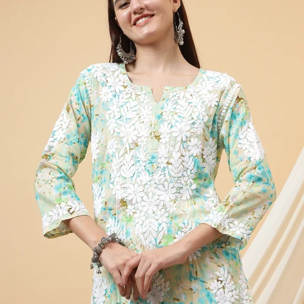 Haya Pure Mulmul Cotton Floral 3D Chikankari Straight Kurti