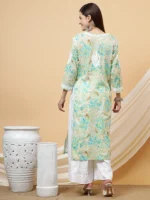 Haya Pure Mulmul Cotton Floral 3D Chikankari Straight Kurti