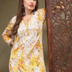 Haya Pure Mulmul Cotton Floral 3D Chikankari Straight Kurti