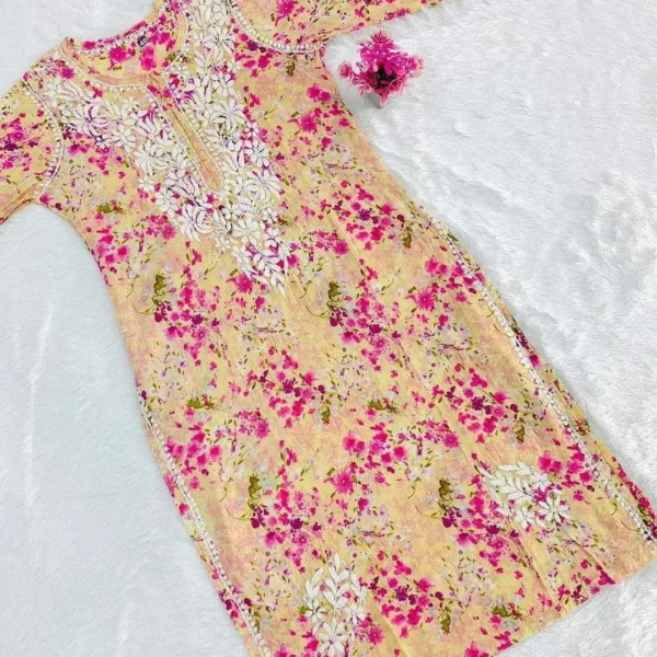Heer Pure Mulmul Cotton Chikankari Straight Kurti