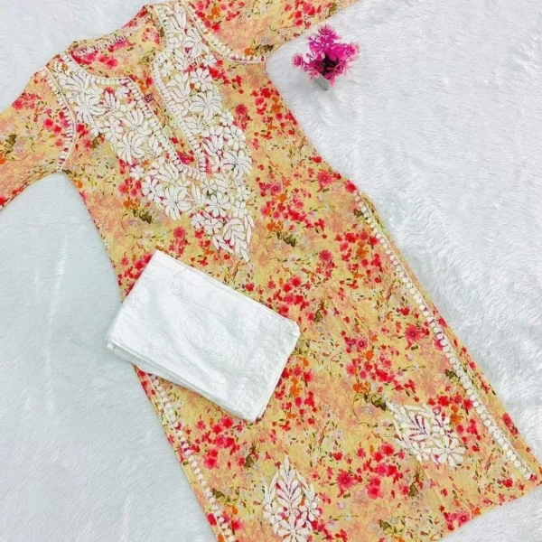 Heer Pure Mulmul Cotton Chikankari Straight Kurti