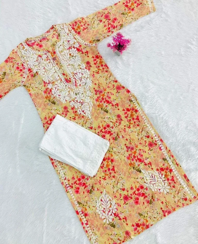 Heer Pure Mulmul Cotton Chikankari Straight Kurti