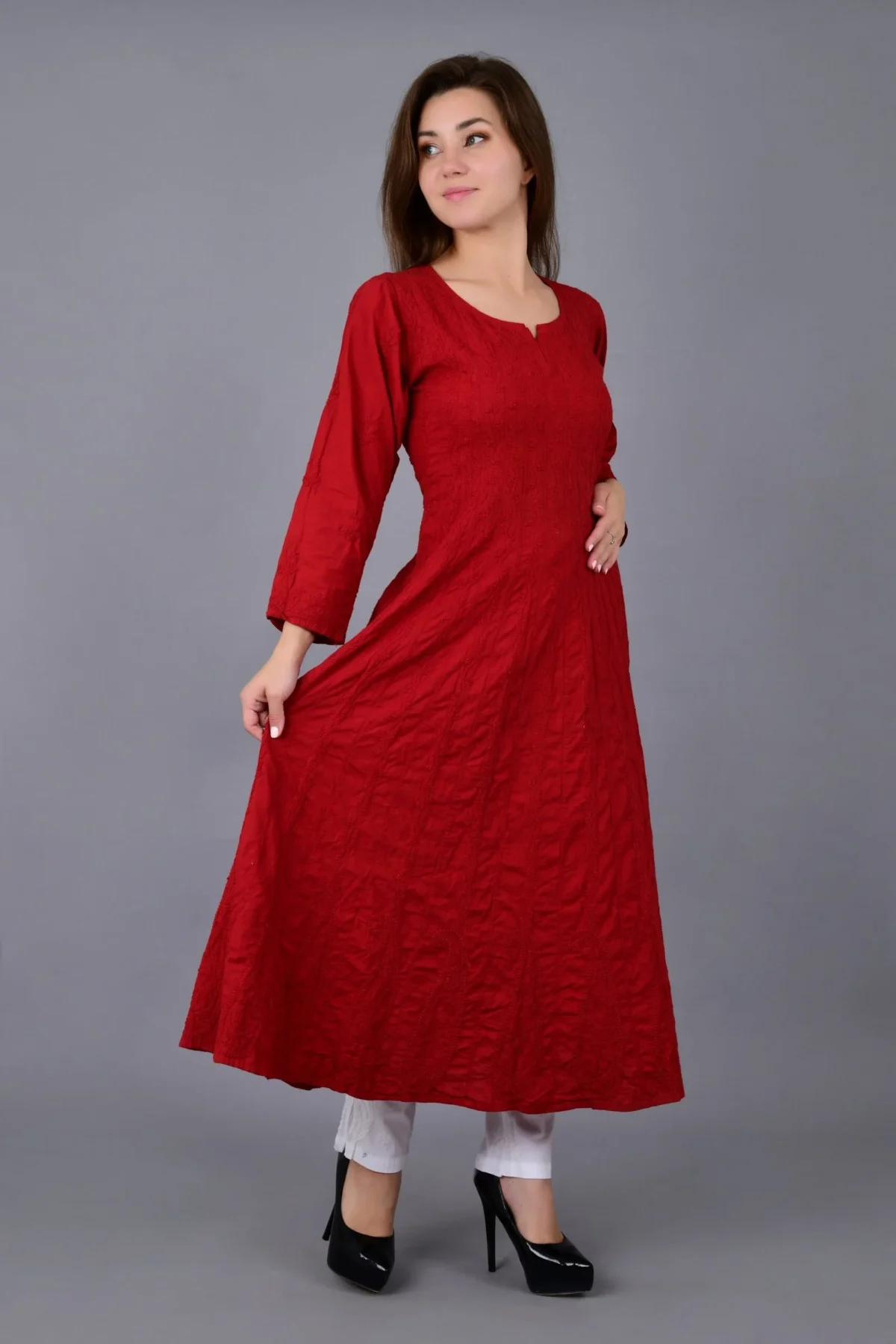 Khadi-Anarkali-Red-Cotton-Gown-for-Women-2.webp Hunar Bharat