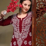 Khusha Modal Green & Maroon 3D Chikankari Kurta