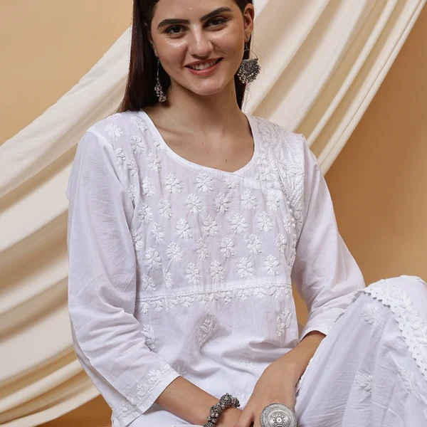 Maya White Chikankari Short Kurta