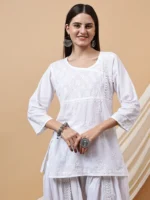 Maya White Chikankari Short Kurta