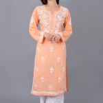 Mehar Chikankari Kurti - Pale Salmon