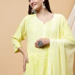 Mehrum Modal Yellow Chikankari kurti Set