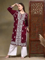 Nadiya Modal Maroon Chikankari Kurtis