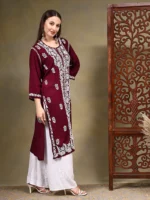 Nadiya Modal Maroon Chikankari Kurtis