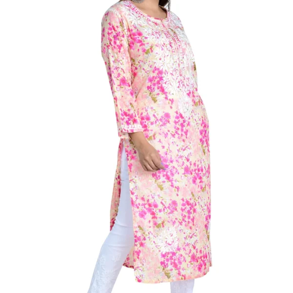 Noorani Pink Cotton Mulmul Straight Kurti