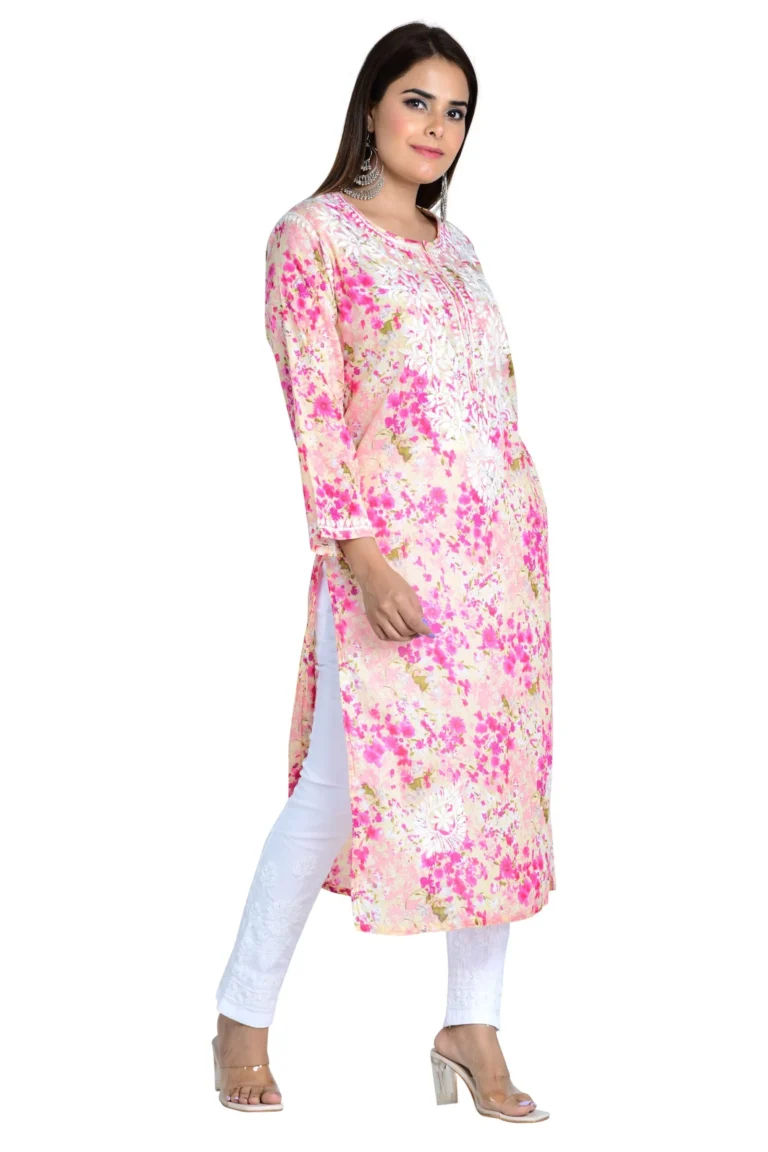 Noorani Pink Cotton Mulmul Straight Kurti