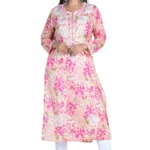 Noorani Pink Cotton Mulmul Straight Kurti