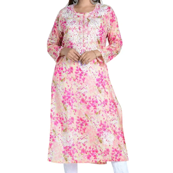 Noorani Pink Cotton Mulmul Straight Kurti