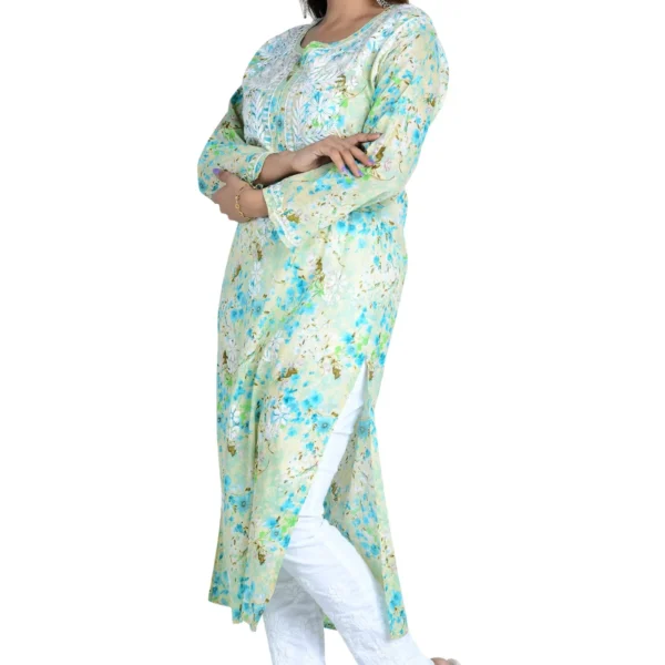 Noorani Sea Green Cotton Mulmul Straight Kurti