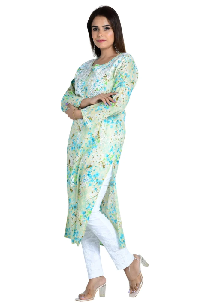 Noorani Sea Green Cotton Mulmul Straight Kurti