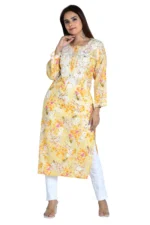 Noorani Yellow Cotton Mulmul Straight Kurti