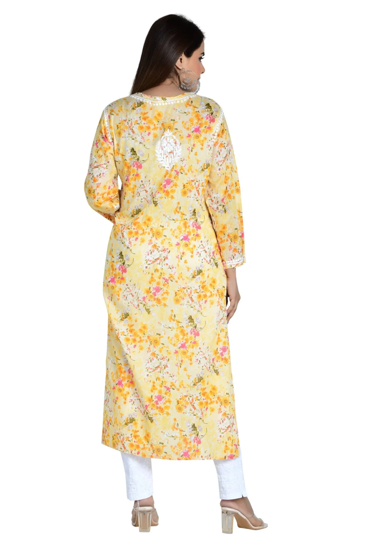 Noorani Yellow Cotton Mulmul Straight Kurti