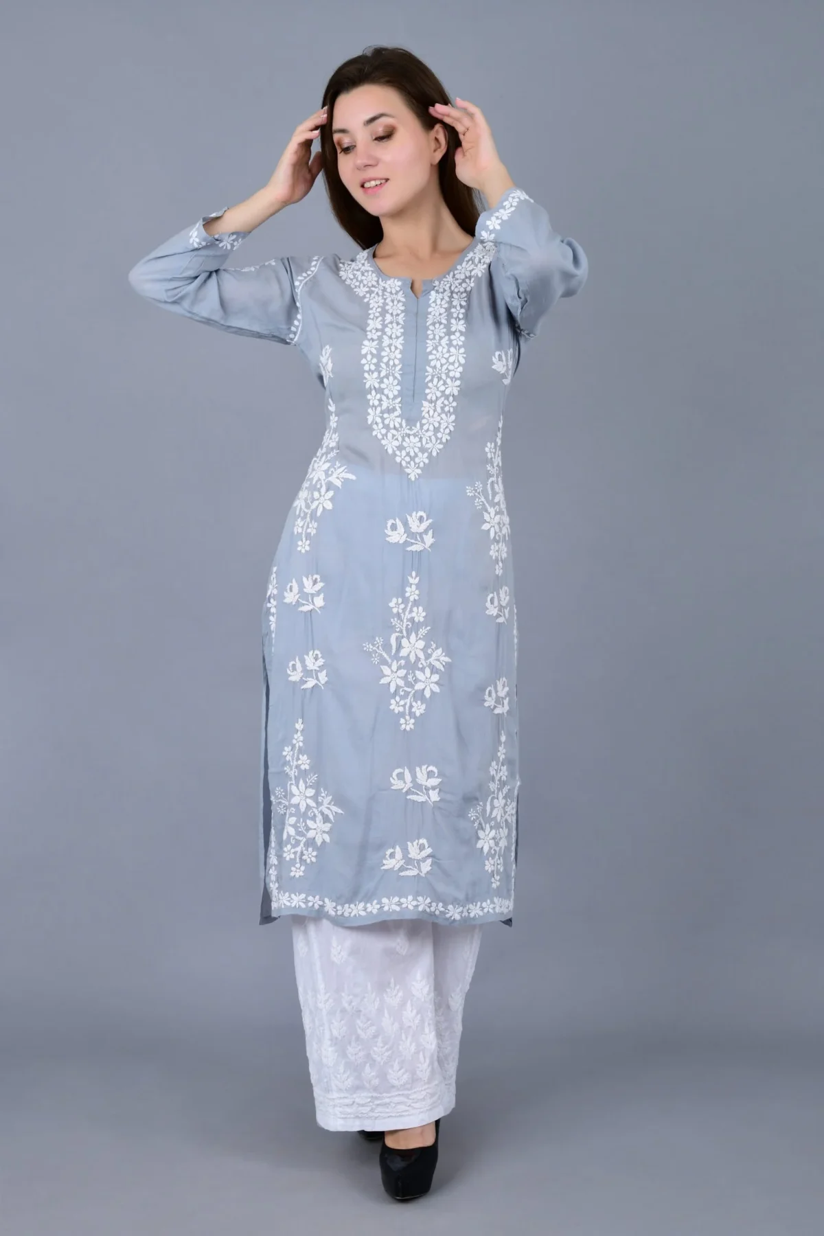 Pure Modal Chikankari Straight kurti black1.webp Hunar Bharat