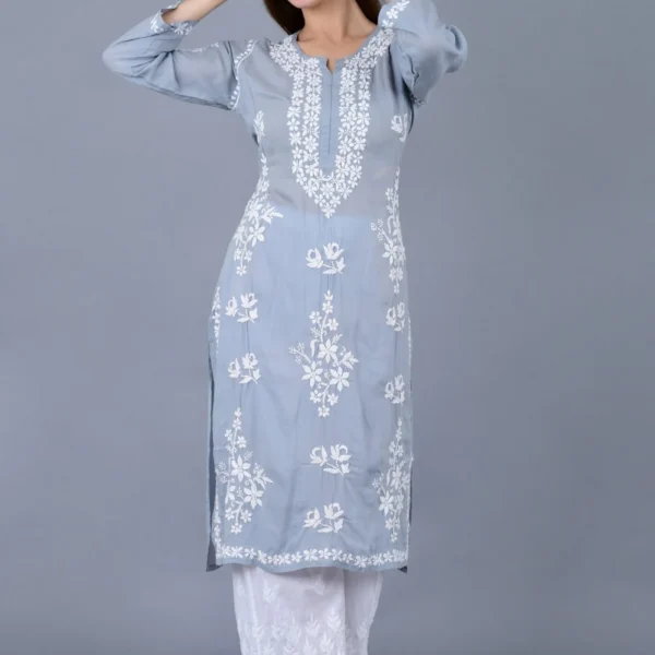 Pure Modal Chikankari Straight kurti black1.webp Hunar Bharat