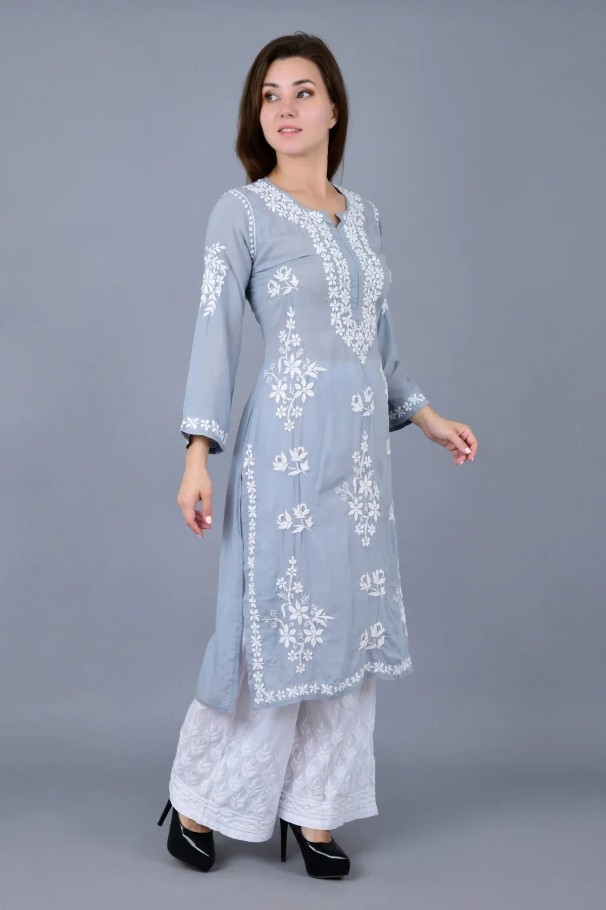 Pure Modal Chikankari Straight kurti black1.webp Hunar Bharat