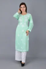 Pure Modal Chikankari Straight kurti green1.webp Hunar Bharat