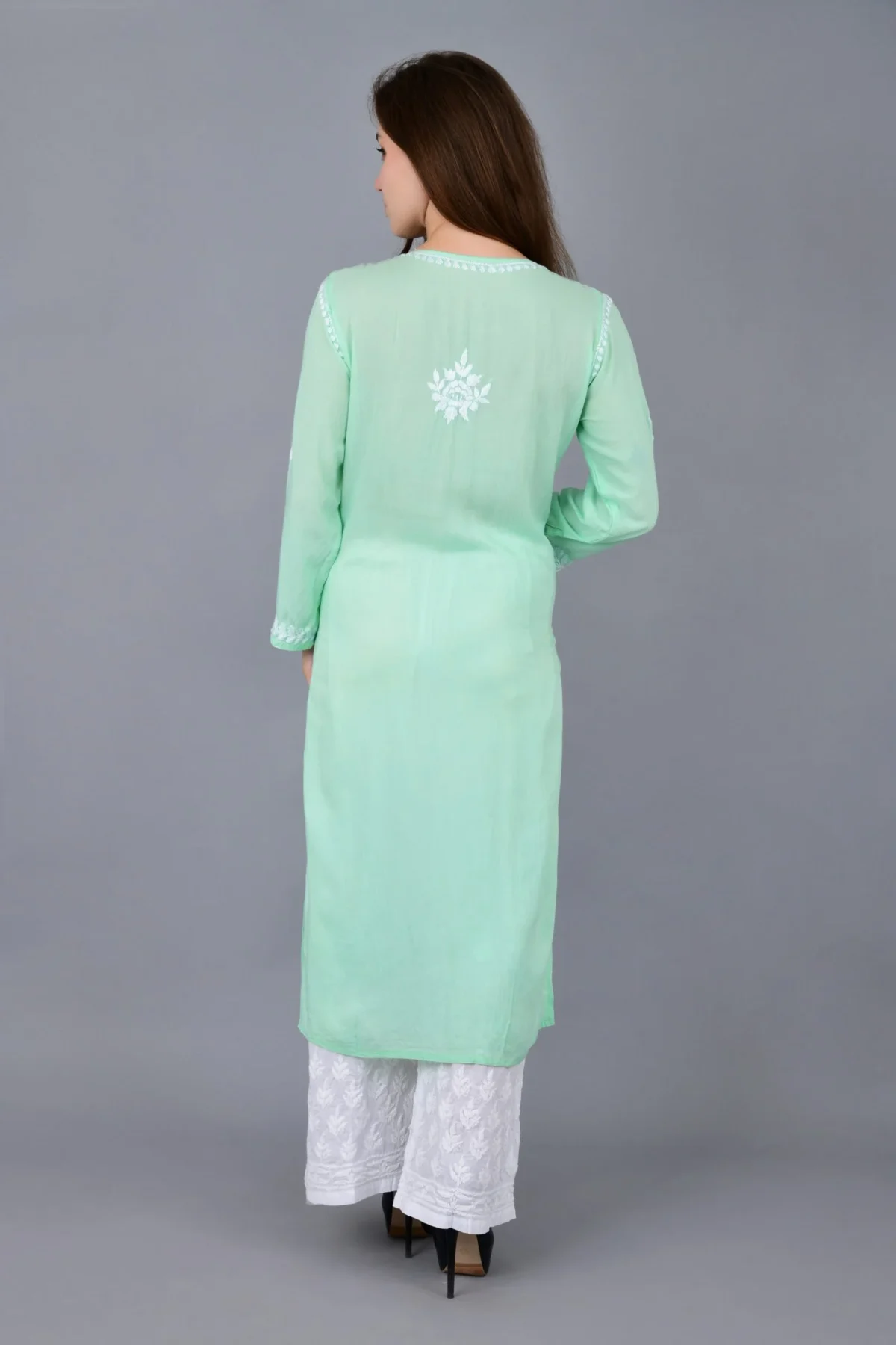 Pure Modal Chikankari Straight kurti green1.webp Hunar Bharat