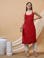 Roop Pure Viscose Red Chikankari Kurta for Women