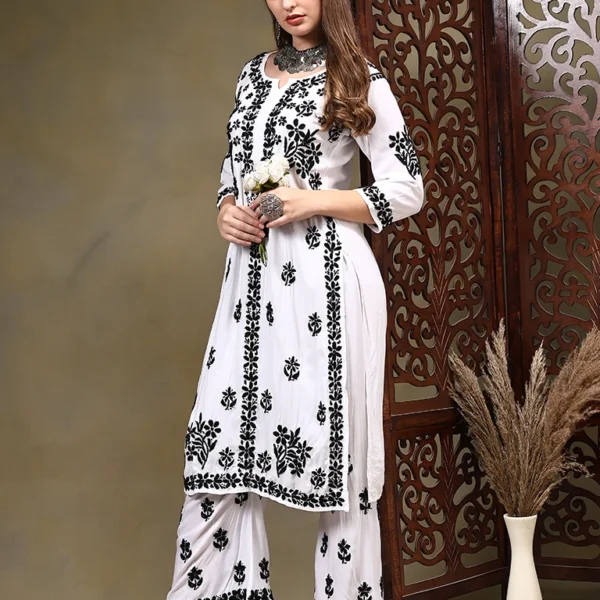Rosa Modal White and Black Chikankari Set
