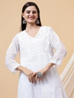 Rumi Kota Doria White Chikankari Dyeable Kurta